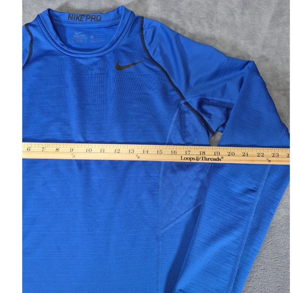 Nike Pro Hyperwarm Mens Medium Blue Fitted Long Sleeve Thermal Athletic Top